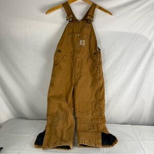 Vtg Carhartt Bib Overalls Boy medium Canvas Quilt Lined Double Knee Hunting sz 7
